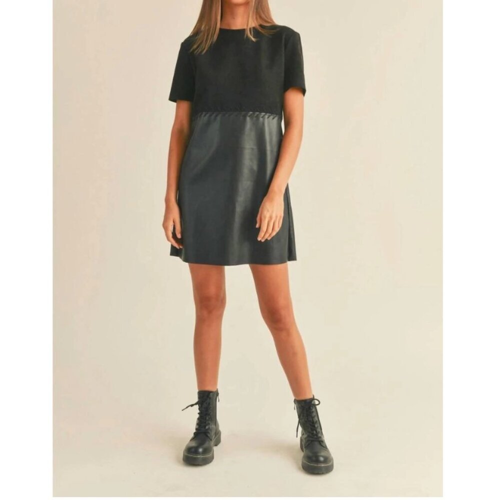 2/$30 Miou Muse Faux Suede Leather Mini Shift Dress S NWT - Picture 3 of 6